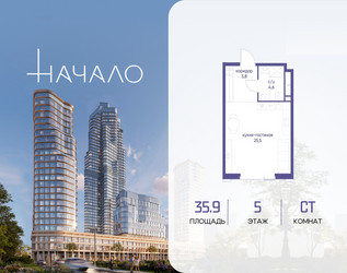 Планировка студии(квартира) площадью 35.9 квадратных метров в ЖК “ЖК Начало”