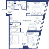 Планировка двухкомнатной(квартира) площадью 66.8 квадратных метров в “ЖК Свет”