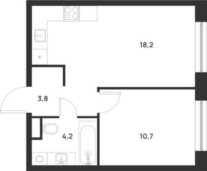 Планировка однокомнатной(квартира) площадью 36.9 квадратных метров в ЖК “ЖК Форевиль”