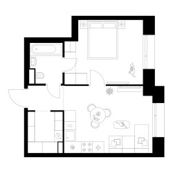 Планировка однокомнатной(квартира) площадью 39 квадратных метров в ЖК “ЖК Онежский вал”