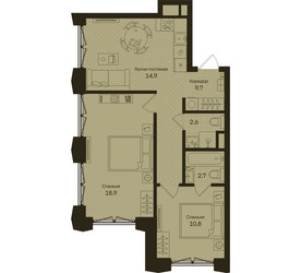 Планировка двухкомнатной(квартира) площадью 59.6 квадратных метров в ЖК “ЖК Дом на Часовой”