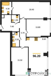 Планировка трехкомнатной(квартира) площадью 95.8 квадратных метров в ЖК “ЖК River Park Кутузовский (Ривер Парк Тауэрс)”