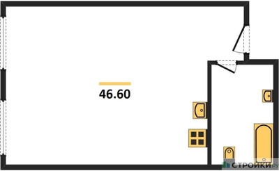 Планировка однокомнатной(апартаменты) площадью 46.6 квадратных метров в ЖК “ЖК Nametkin Tower (Наметкин Тауэр)”