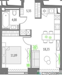 Планировка однокомнатной(квартира) площадью 39.47 квадратных метров в ЖК “ЖК Upside Towers (Апсайд Тауэрс)”