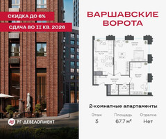 Планировка двухкомнатной(квартира) площадью 67.7 квадратных метров в “ЖК Варшавские ворота”