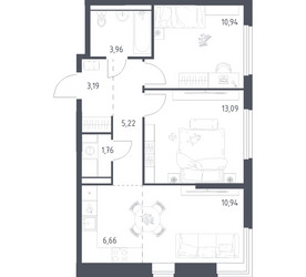 Планировка двухкомнатной(квартира) площадью 55.76 квадратных метров в ЖК “ЖК Пригород Лесное”