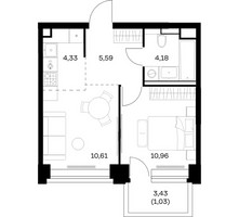 Планировка однокомнатной(квартира) площадью 36.7 квадратных метров в “ЖК НОВА”