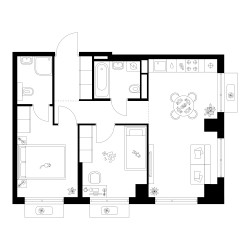 Планировка двухкомнатной(квартира) площадью 54.9 квадратных метров в ЖК “Квартал Мит”