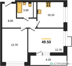 Планировка двухкомнатной(квартира) площадью 49.5 квадратных метров в “ЖК Скандинавия”