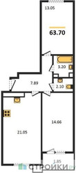 Планировка двухкомнатной(квартира) площадью 63.7 квадратных метров в ЖК “ЖК Равновесие”