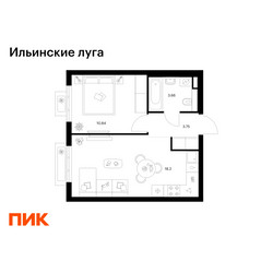 Планировка однокомнатной(квартира) площадью 36.45 квадратных метров в ЖК “ЖК Ильинские луга”