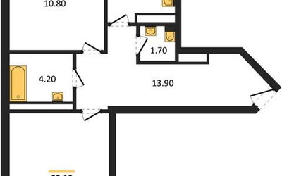 Планировка двухкомнатной(квартира) площадью 61.7 квадратных метров в ЖК “ЖК Три квартала”