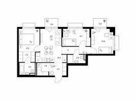 Планировка трехкомнатной(квартира) площадью 66.4 квадратных метров в “ЖК Зеленый парк”