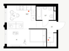 Планировка однокомнатной(квартира) площадью 30.6 квадратных метров в “ЖК Саларьево парк”