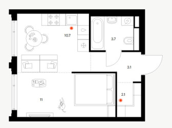 Планировка однокомнатной(квартира) площадью 30.6 квадратных метров в ЖК “ЖК Саларьево парк”