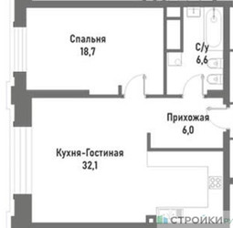 Планировка однокомнатной(квартира) площадью 63.4 квадратных метров в ЖК “ЖК Ренессанс”