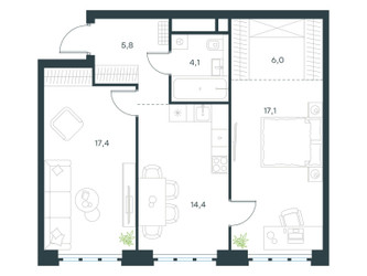 Планировка двухкомнатной(квартира) площадью 64.8 квадратных метров в ЖК “ЖК Level Южнопортовая”