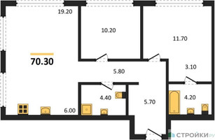 Планировка двухкомнатной(квартира) площадью 70.3 квадратных метров в “ЖК Мангазея в Богородском”