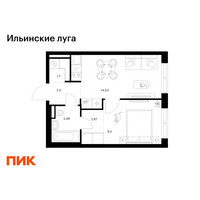Планировка однокомнатной(квартира) площадью 34.09 квадратных метров в “ЖК Ильинские луга”