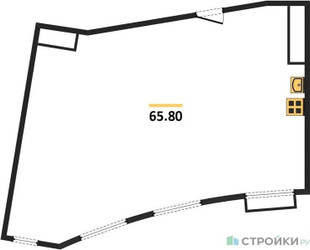 Планировка двухкомнатной(квартира) площадью 65.8 квадратных метров в ЖК “ЖК Римский”