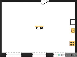 Планировка двухкомнатной(квартира) площадью 51.2 квадратных метров в “ЖК Легендарный квартал на Ботаническом саду”