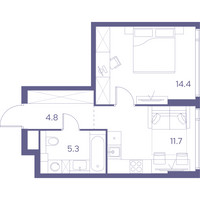 Планировка однокомнатной(квартира) площадью 36.2 квадратных метров в “ЖК THE LOT by Akvilon”