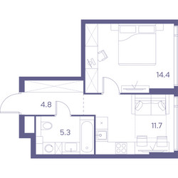 Планировка однокомнатной(квартира) площадью 36.2 квадратных метров в ЖК “ЖК THE LOT by Akvilon”