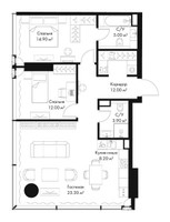 Планировка двухкомнатной(квартира) площадью 79.6 квадратных метров в “ЖК Слава”