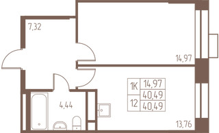 Планировка однокомнатной(квартира) площадью 40.5 квадратных метров в “ЖК Западная Ивантеевка”