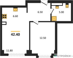 Планировка однокомнатной(квартира) площадью 42.4 квадратных метров в “ЖК АУРА”