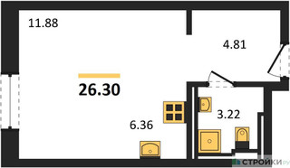 Планировка студии(квартира) площадью 26.3 квадратных метров в “ЖК Квартал Герцена”