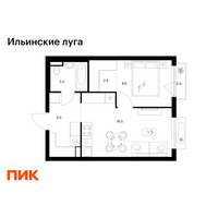 Планировка однокомнатной(квартира) площадью 38.4 квадратных метров в “ЖК Ильинские луга”