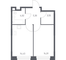 Планировка однокомнатной(квартира) площадью 41.31 квадратных метров в “ЖК ЭкоБунино (Южное Бунино)”