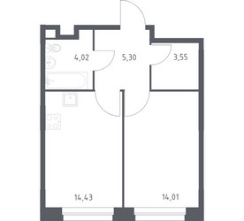 Планировка однокомнатной(квартира) площадью 41.31 квадратных метров в ЖК “ЖК ЭкоБунино (Южное Бунино)”