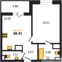 Планировка однокомнатной(квартира) площадью 38.41 квадратных метров в “ЖК Светлый мир Станция Л”