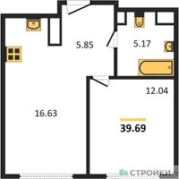Планировка однокомнатной(квартира) площадью 39.84 квадратных метров в “ЖК 1-й Нагатинский (Первый Нагатинский)”
