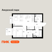 Планировка однокомнатной(квартира) площадью 38.1 квадратных метров в “ЖК Амурский парк”
