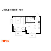 Планировка однокомнатной(квартира) площадью 38.9 квадратных метров в “ЖК Середневский лес”