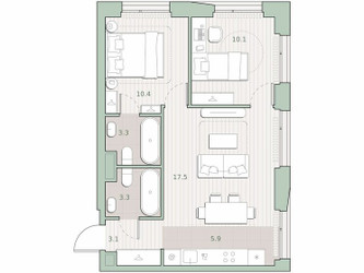 Планировка двухкомнатной(квартира) площадью 53.6 квадратных метров в ЖК “ЖК Среда на Лобачевского”
