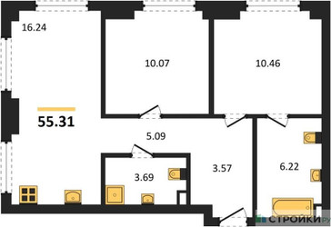 Планировка двухкомнатной(квартира) площадью 55.31 квадратных метров в ЖК “ЖК Гранд Фили”