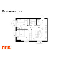 Планировка двухкомнатной(квартира) площадью 51.4 квадратных метров в “ЖК Ильинские луга”