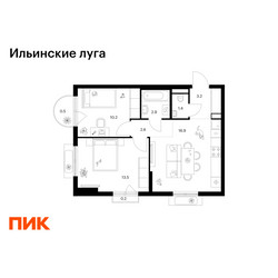 Планировка двухкомнатной(квартира) площадью 51.4 квадратных метров в ЖК “ЖК Ильинские луга”