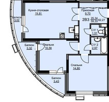 Планировка двухкомнатной(квартира) площадью 63.1 квадратных метров в “ЖК Соболевка”