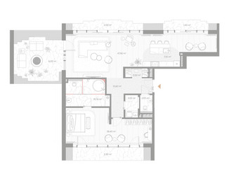 Планировка однокомнатной(квартира) площадью 124.2 квадратных метров в ЖК “ЖК Николь”