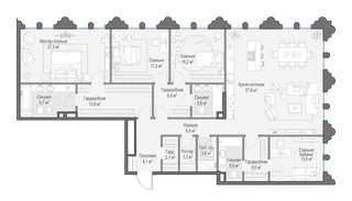 Планировка 4+ комнатной(квартира) площадью 203 квадратных метров в “Клубный квартал "Фрунзенская набережная"”