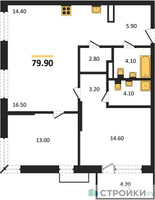 Планировка двухкомнатной(квартира) площадью 79.9 квадратных метров в “ЖК Дзен-кварталы”