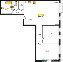 Планировка двухкомнатной(квартира) площадью 79.5 квадратных метров в “ЖК Эльйон”
