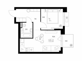 Планировка однокомнатной(квартира) площадью 36.1 квадратных метров в “ЖК Зеленый парк”