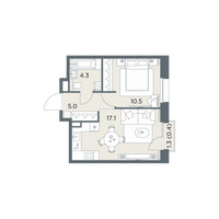 Планировка однокомнатной(квартира) площадью 37.3 квадратных метров в “ЖК Станиславский”