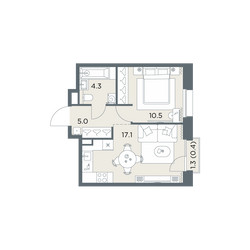 Планировка однокомнатной(квартира) площадью 37.3 квадратных метров в ЖК “ЖК Станиславский”